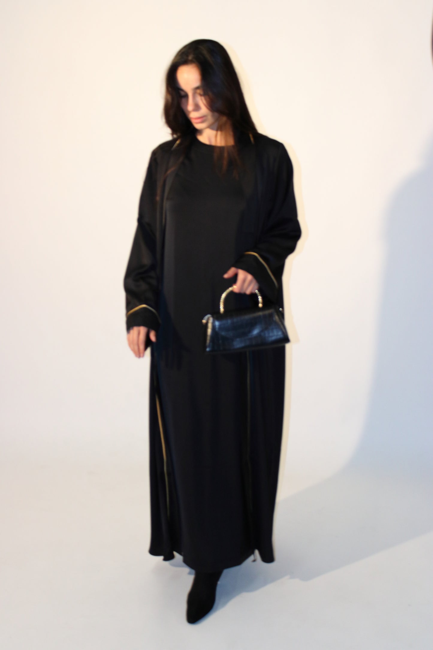 SATIN KIMONO AND ABAYA - BLACK