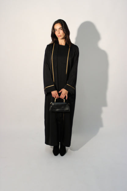 SATIN KIMONO AND ABAYA - BLACK