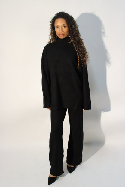 KNITED TURTLENECK AND PANTS - BLACK