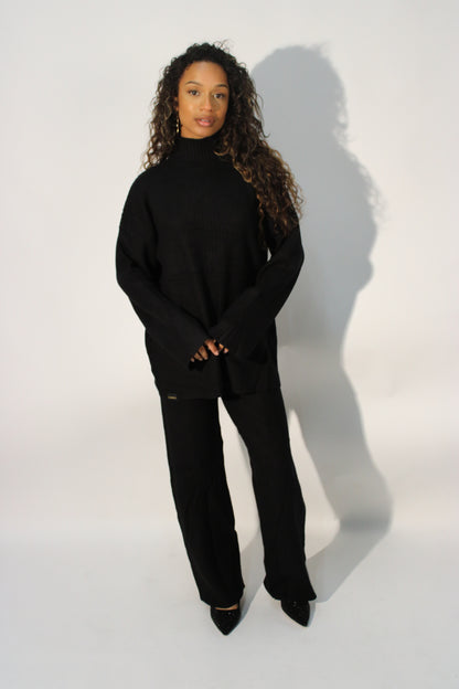 KNITED TURTLENECK AND PANTS - BLACK